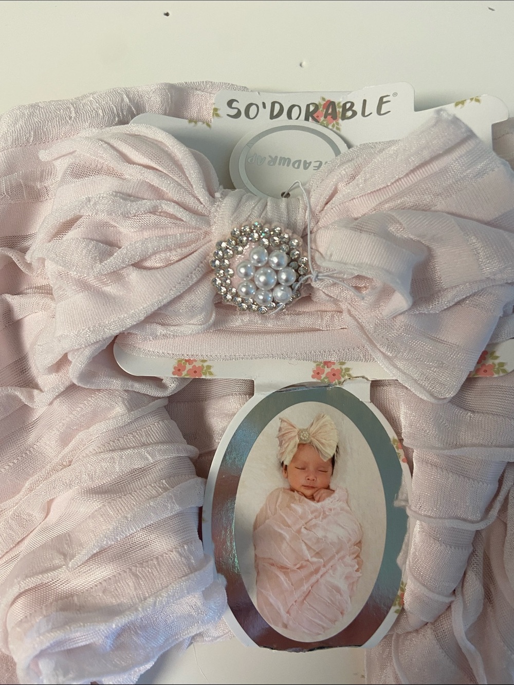 🩷🍼🎀Baby Girl  2 Piece Head Wrap Bow  With Rhinestones & Swaddle Set🎀🍼🩷